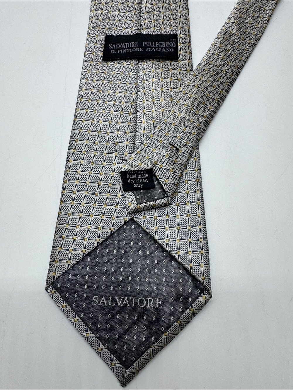 Men's Silver Geometric Silk Tie #0085